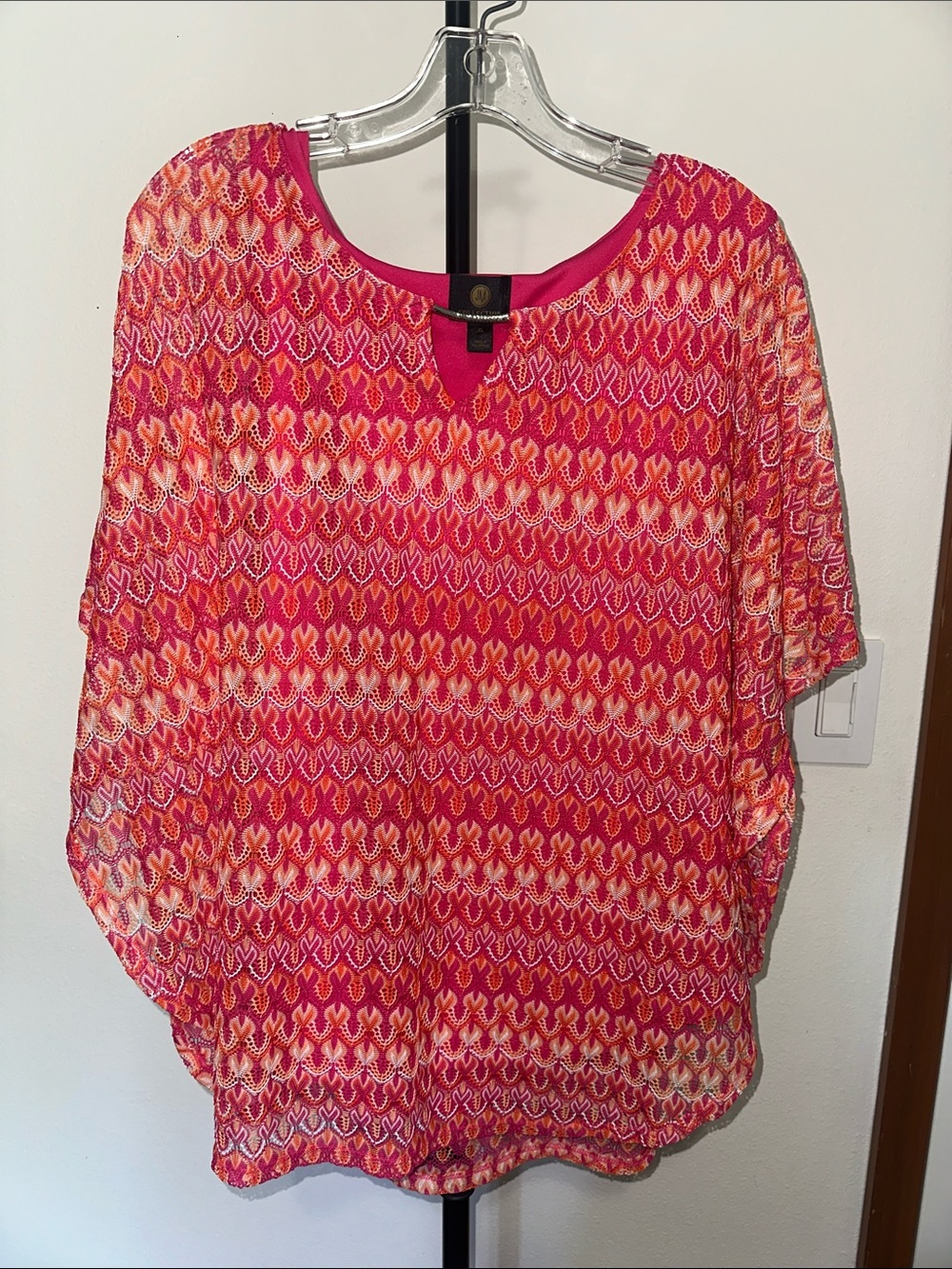JM Collection Pink & Orange Printed Short Sleeve Tunic